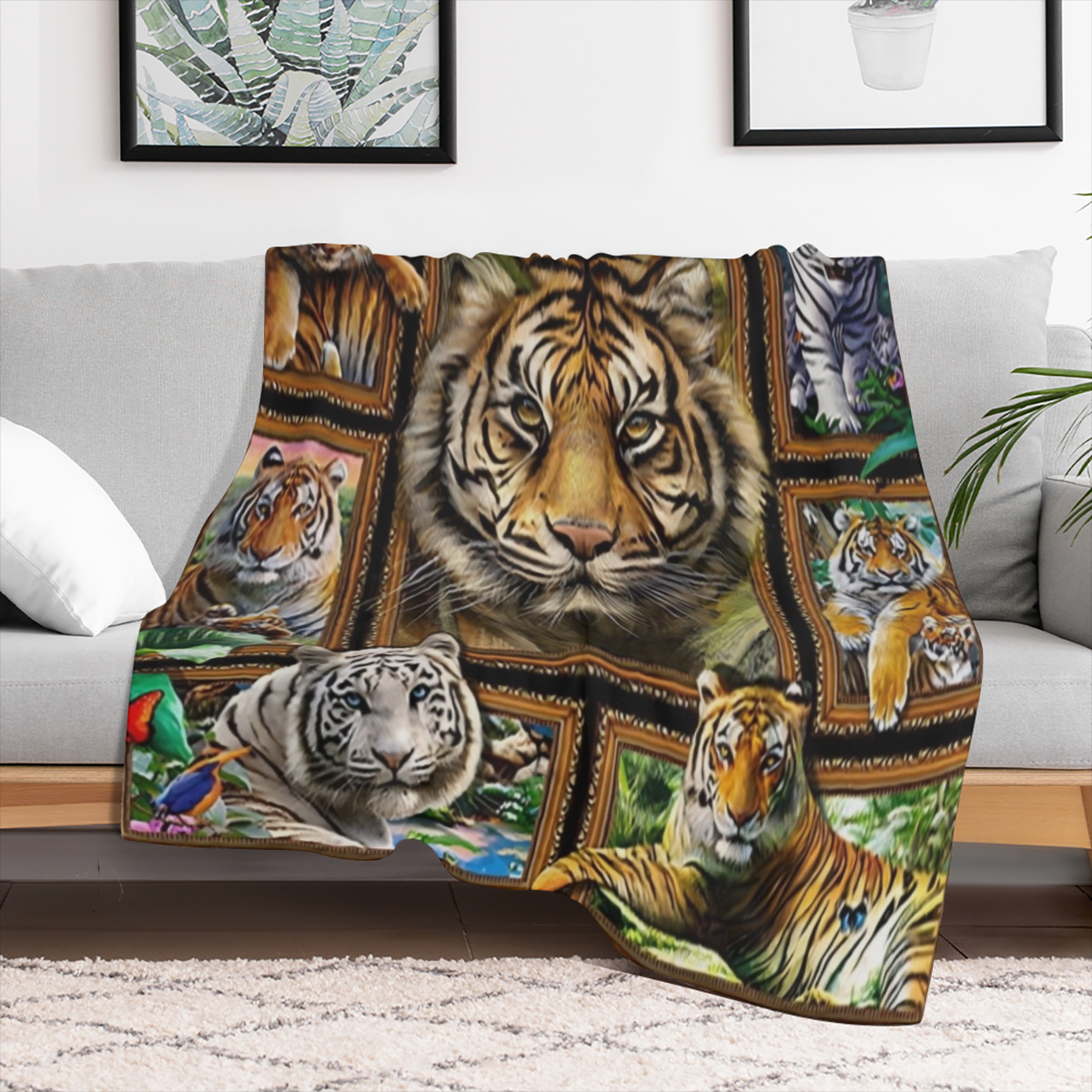1pc Cozy Tiger Print Fleece Blanket - Soft Flannel Throw for Sofa, Bed, Travel, Camping, Living Room, Office, Couch, Chair - Warm, Lightweight, Digital Printing, Gift Idea for Family or Friends