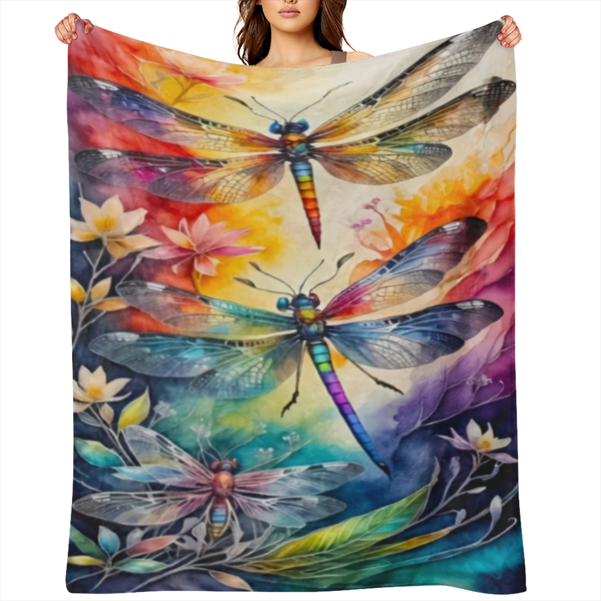 1pc Luxurious Dragonfly Flannel Blanket - Ultra- Soft & Cozy, Versatile for Home, Office, Travel - Lightweight & Portable, Perfect Gift for Men & Women