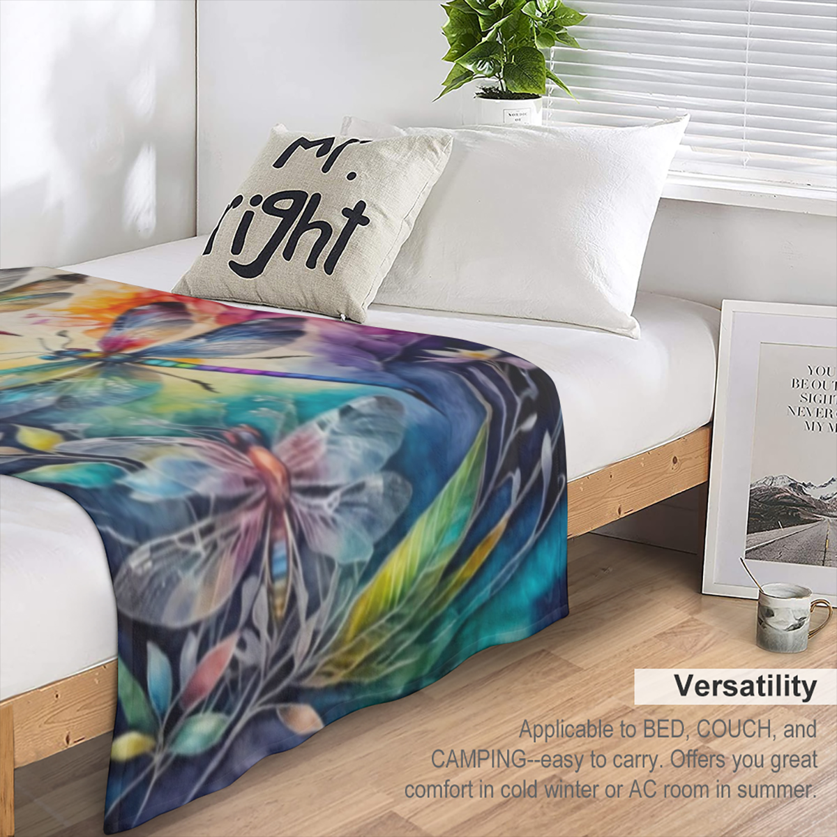 1pc Luxurious Dragonfly Flannel Blanket - Ultra- Soft & Cozy, Versatile for Home, Office, Travel - Lightweight & Portable, Perfect Gift for Men & Women