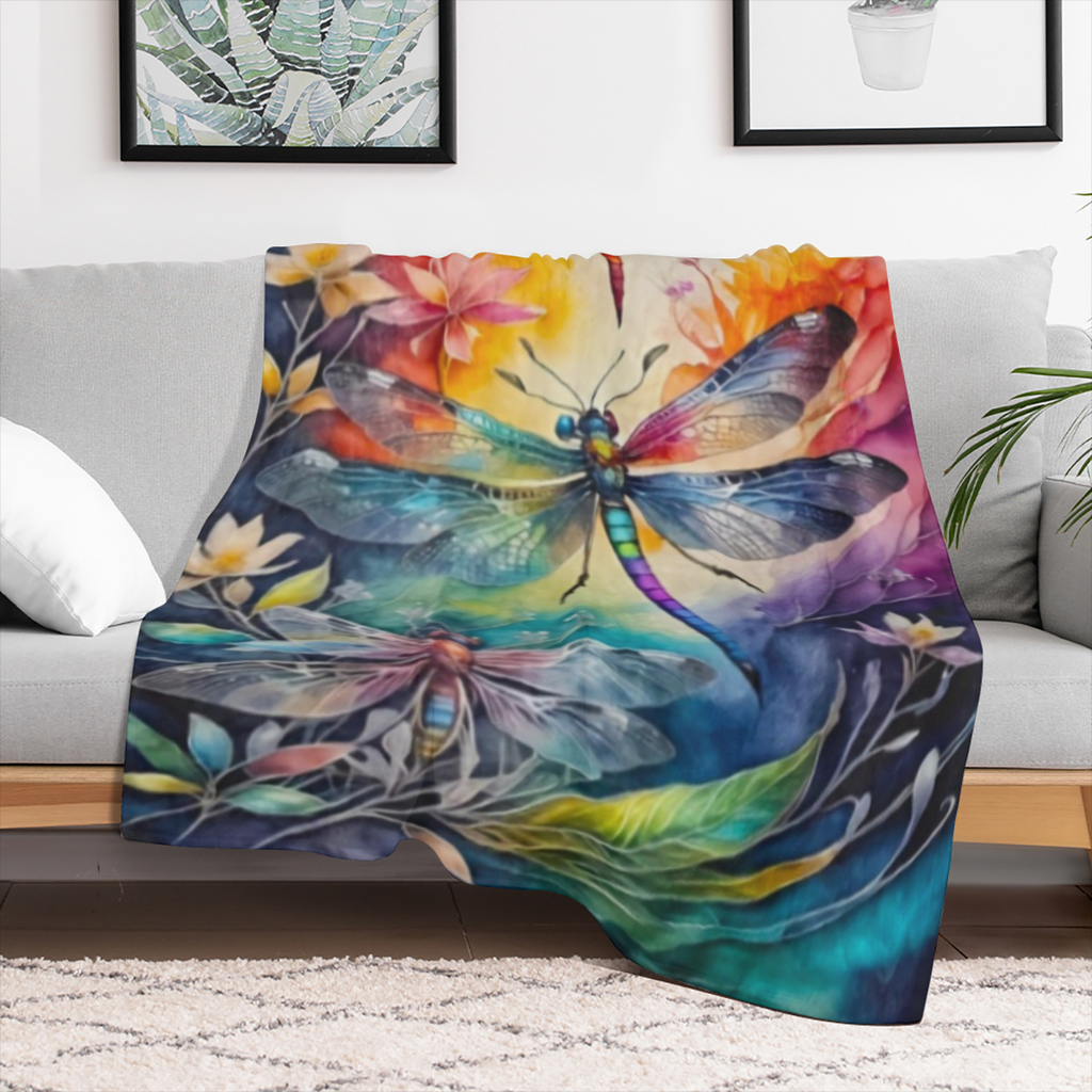 1pc Luxurious Dragonfly Flannel Blanket - Ultra- Soft & Cozy, Versatile for Home, Office, Travel - Lightweight & Portable, Perfect Gift for Men & Women
