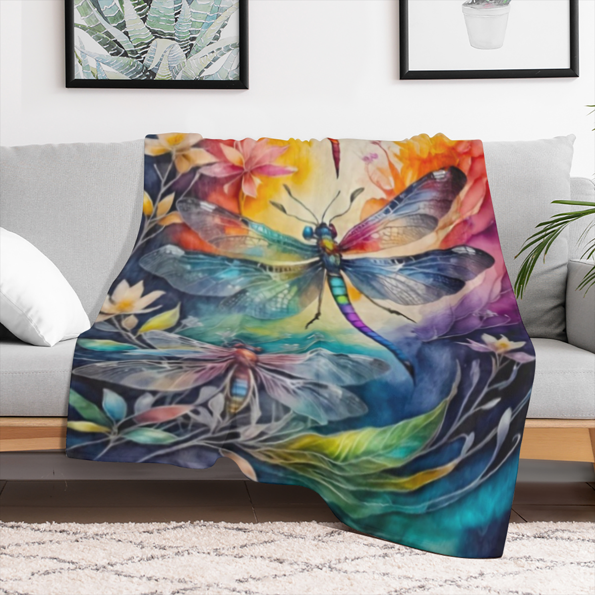 1pc Luxurious Dragonfly Flannel Blanket - Ultra- Soft & Cozy, Versatile for Home, Office, Travel - Lightweight & Portable, Perfect Gift for Men & Women