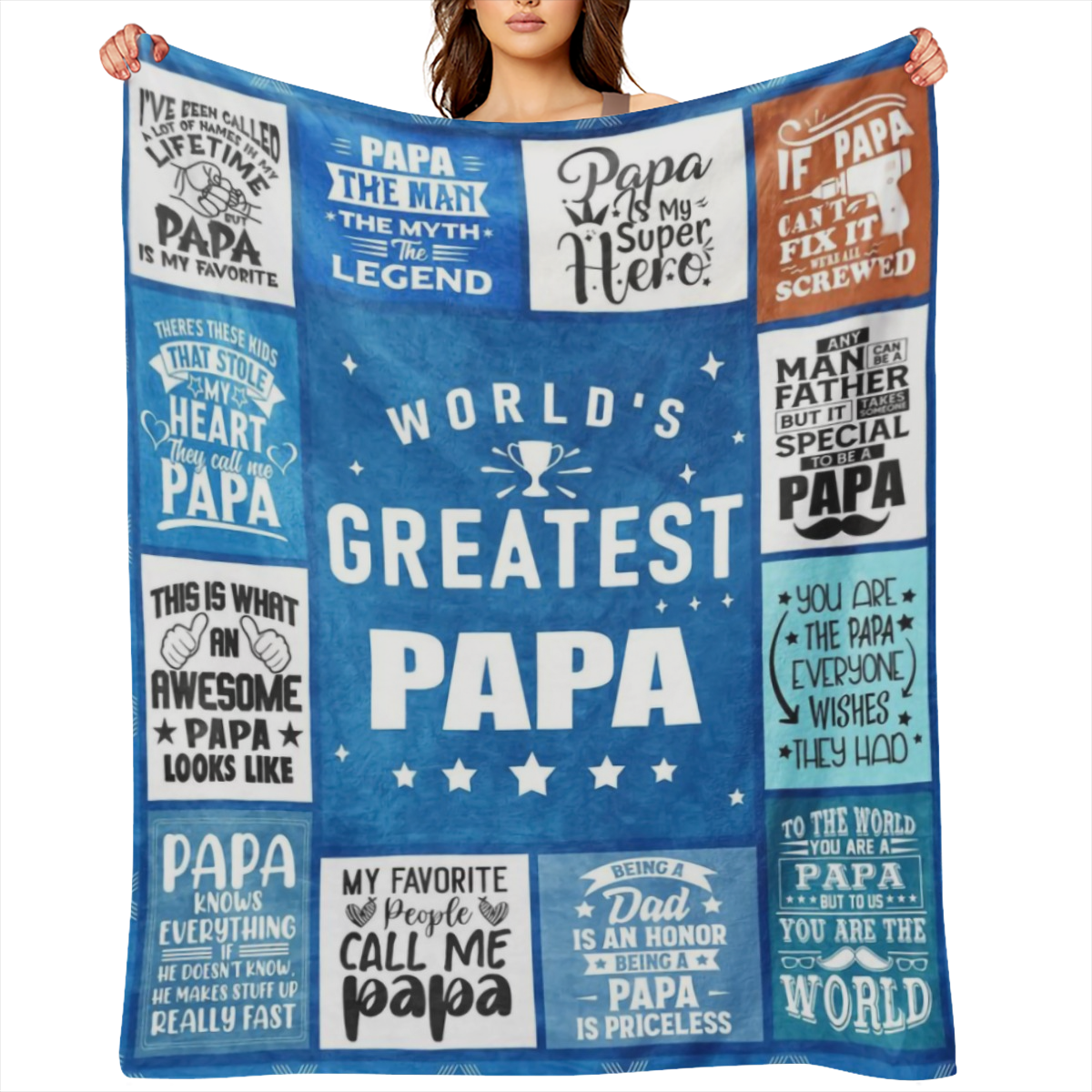 Cozy Grandpa Gift Blanket - Soft Flannel, All- Season Throw for Couch & Bed, Vintage Pattern, Perfect from Grandchildren