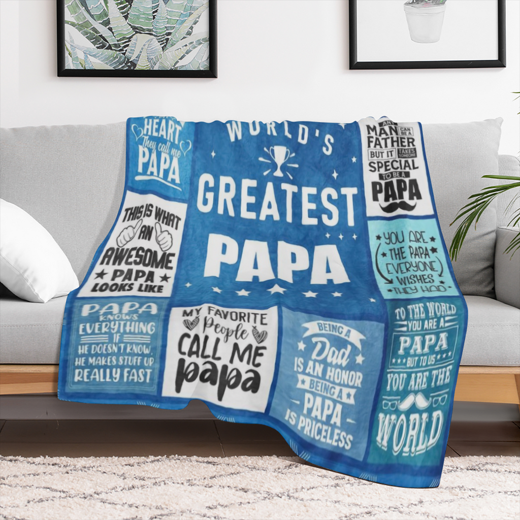 Cozy Grandpa Gift Blanket - Soft Flannel, All- Season Throw for Couch & Bed, Vintage Pattern, Perfect from Grandchildren