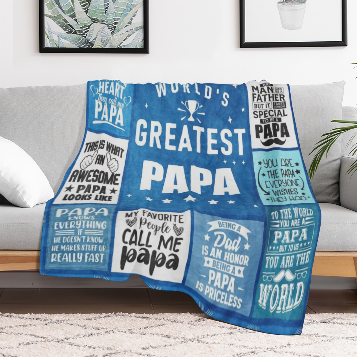 Cozy Grandpa Gift Blanket - Soft Flannel, All- Season Throw for Couch & Bed, Vintage Pattern, Perfect from Grandchildren