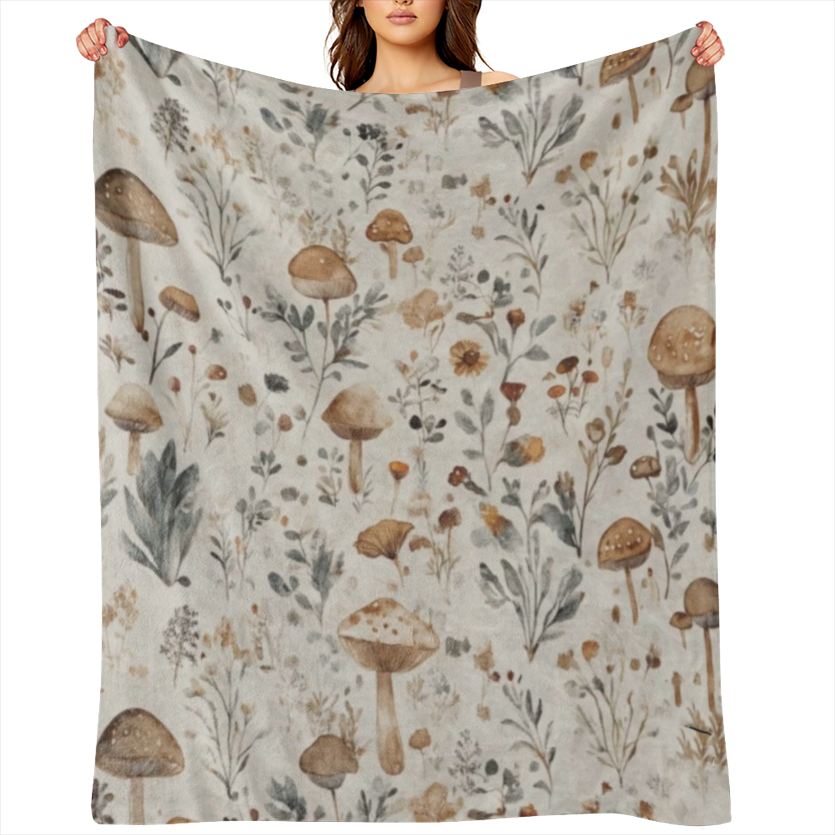 Cozy Vintage Mushroom & Floral Print Flannel Blanket - Soft, Warm Throw for Couch, Bed, Car, Office, Camping - Versatile All- Season Gift, for Autumn