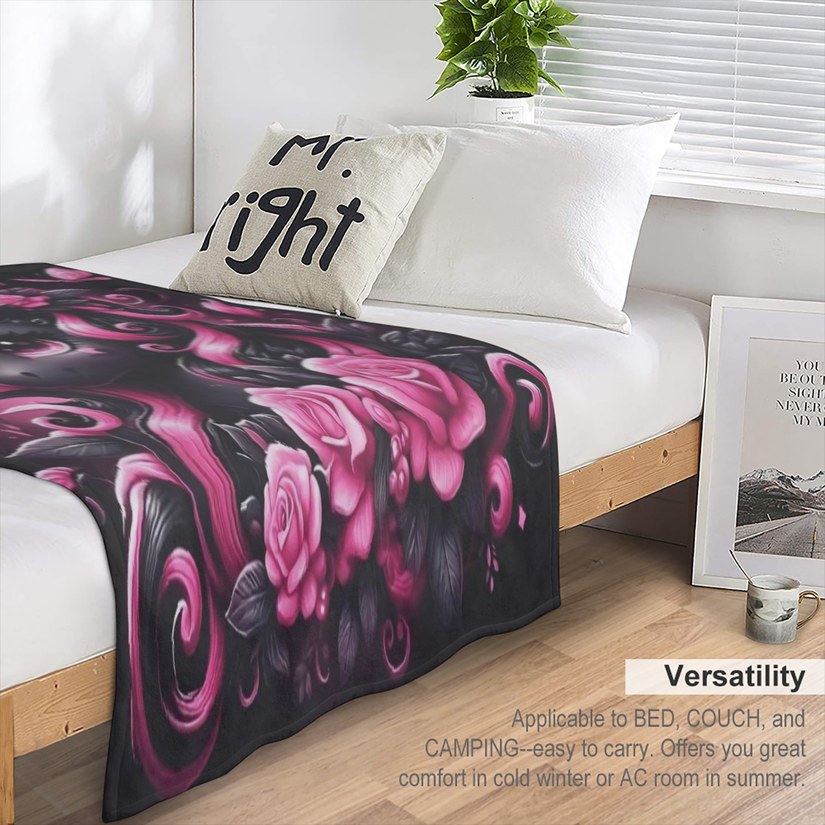Black Flower Unicorn Gift Flannel Digital Print Air Conditioning Lunch Blanket Comfortable Soft Sofa Small Cover
