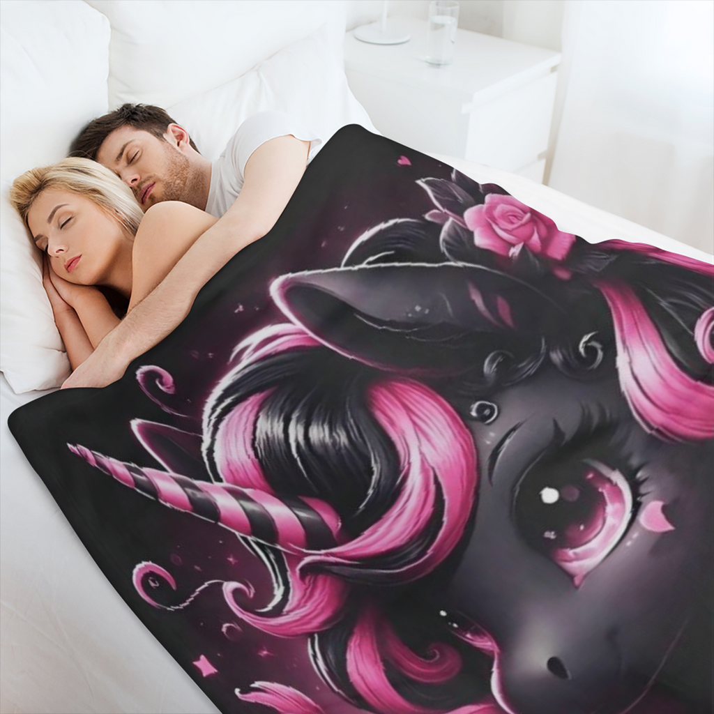 Black Flower Unicorn Gift Flannel Digital Print Air Conditioning Lunch Blanket Comfortable Soft Sofa Small Cover