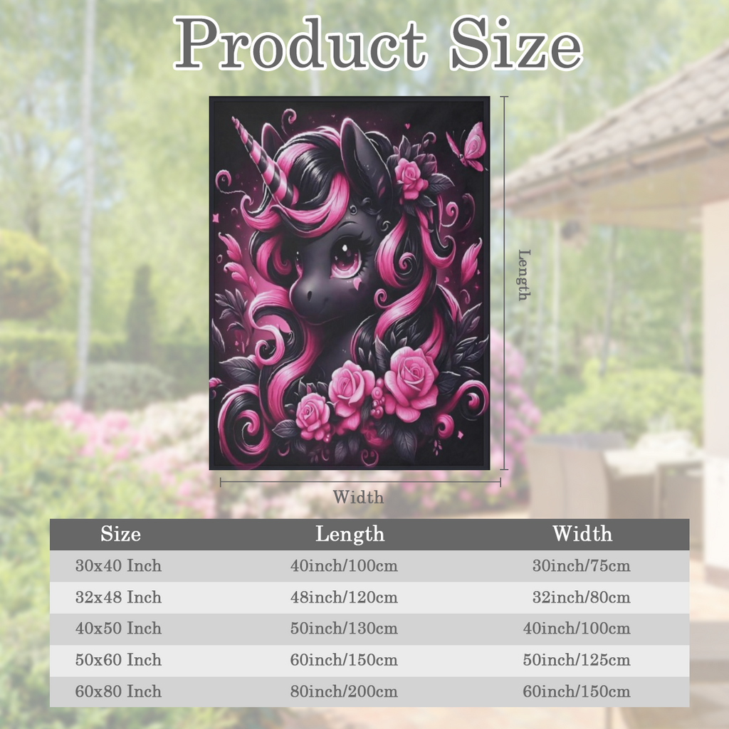 Black Flower Unicorn Gift Flannel Digital Print Air Conditioning Lunch Blanket Comfortable Soft Sofa Small Cover