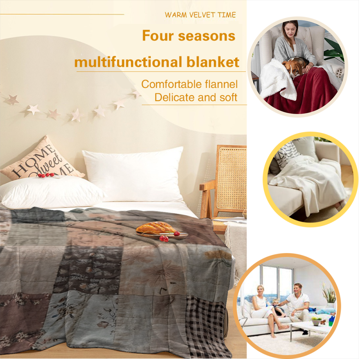 Zeal Lily Vintage Patchwork Flannel Throw Blanket ¨C Soft, Cozy & Colorful Plaid and Floral Print Design for Sofa, Bed, Car, Office, Camping, All-Season Gift, Versatile Travel Accessory| Retro Aesthe
