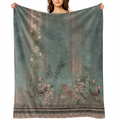 1pc Vintage Floral Print Flannel Blanket - Soft Cozy Polyester Non-Woven Fabric, All-Season Warmth for Couch, Bed, Office, Camping, Travel - Ideal Gift Blanket