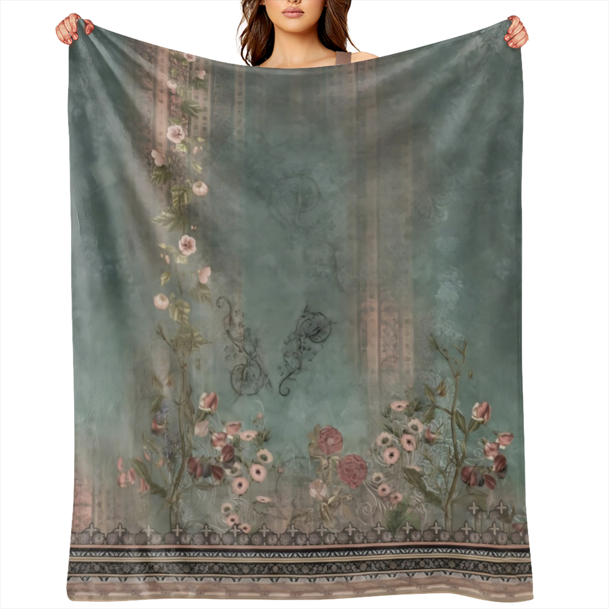 1pc Vintage Floral Print Flannel Blanket - Soft Cozy Polyester Non-Woven Fabric, All-Season Warmth for Couch, Bed, Office, Camping, Travel - Ideal Gift Blanket