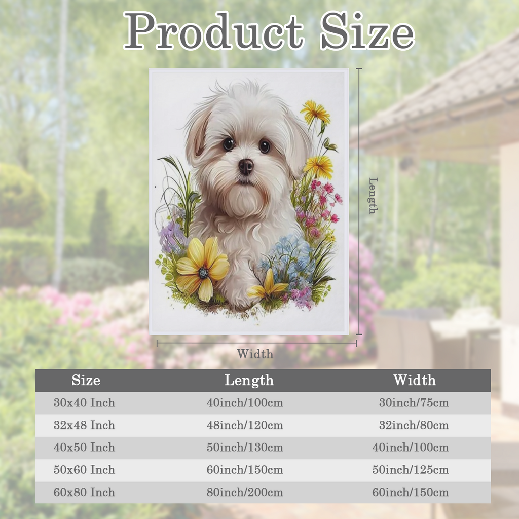 1pc Manta de Franela con Estampado de Cachorro Blanco Adorable y Flores, Suave, C¨¢lida, Acogedora, Lavable a M¨¢quina, Manta para Todas las Estaciones para Sof¨¢, Cama, Coche, Camping, Oficina, Decor