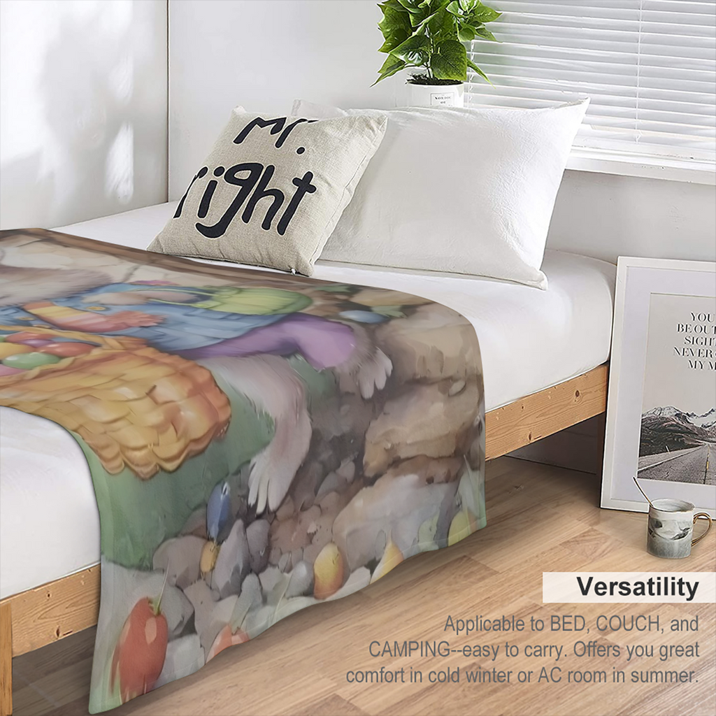 1pc Easter Bunny Egg Cute Print Flannel Blanket, Soft Warm Cozy Skin- friendly Machine Washable Blanket For Sofa Bed Car Camping Office Home Decor, Multipurpose Gift Blanket For All Seasons- 100 Polye