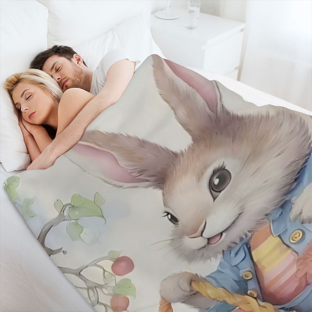 1pc Easter Bunny Egg Cute Print Flannel Blanket, Soft Warm Cozy Skin- friendly Machine Washable Blanket For Sofa Bed Car Camping Office Home Decor, Multipurpose Gift Blanket For All Seasons- 100 Polye