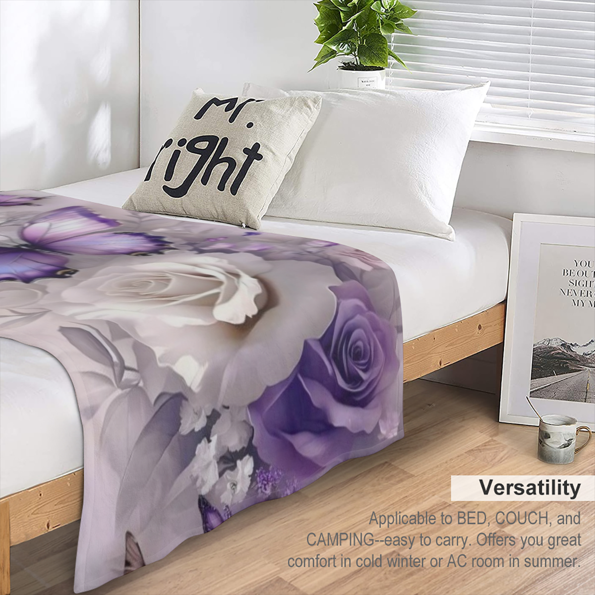 Contemporary Purple Flannel Blanket Luxurious Gradient Floral Print Digital Quilting Polyester 200-250 g Tear Resistant Stain Resistant Soft and Warm with Multipurpose Use Perfect for Bedroom Living R