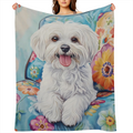 Adorable Maltese Dog Blanket, Soft Cozy Flannel Puppy Throw Blanket for Adults Kids Men Women, Lightweight Warm Fuzzy Blankets for Couch, Travel, Bed And Home Decor