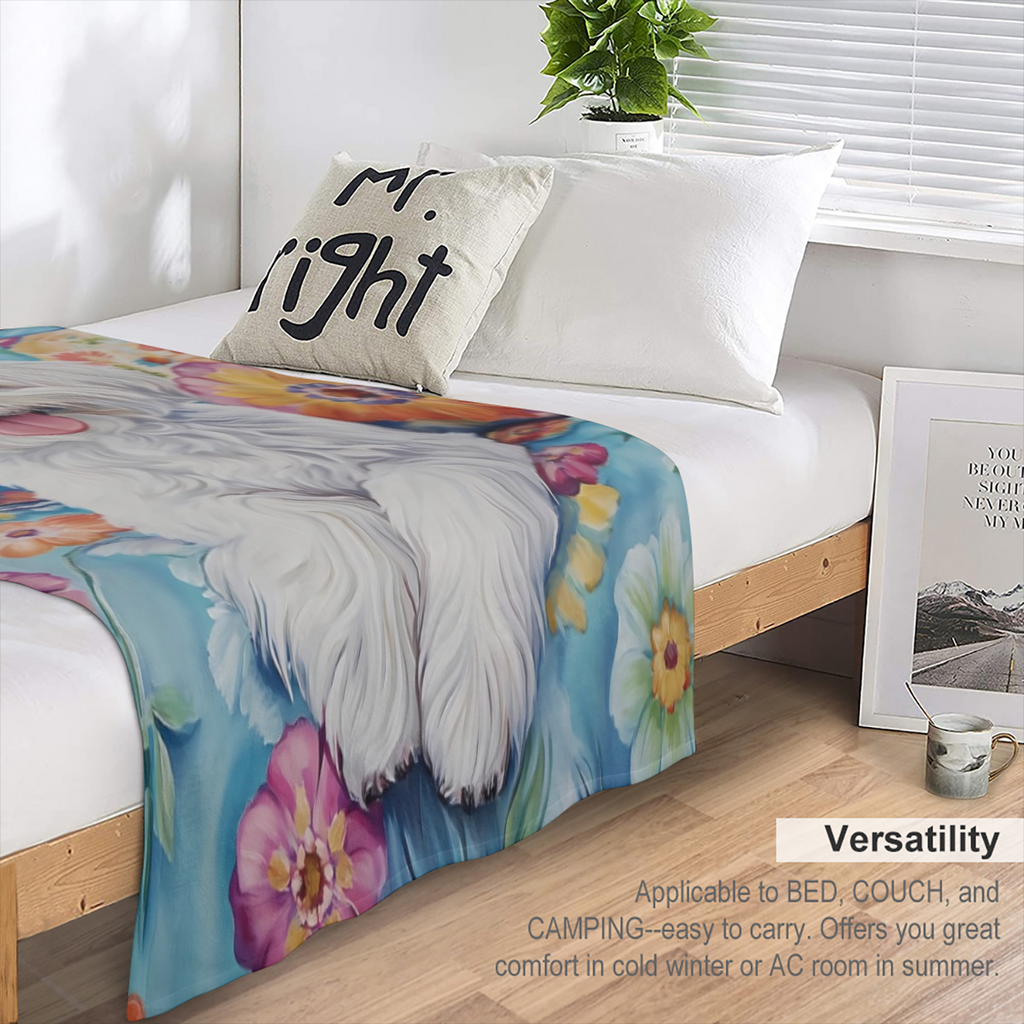 Adorable Maltese Dog Blanket, Soft Cozy Flannel Puppy Throw Blanket for Adults Kids Men Women, Lightweight Warm Fuzzy Blankets for Couch, Travel, Bed And Home Decor