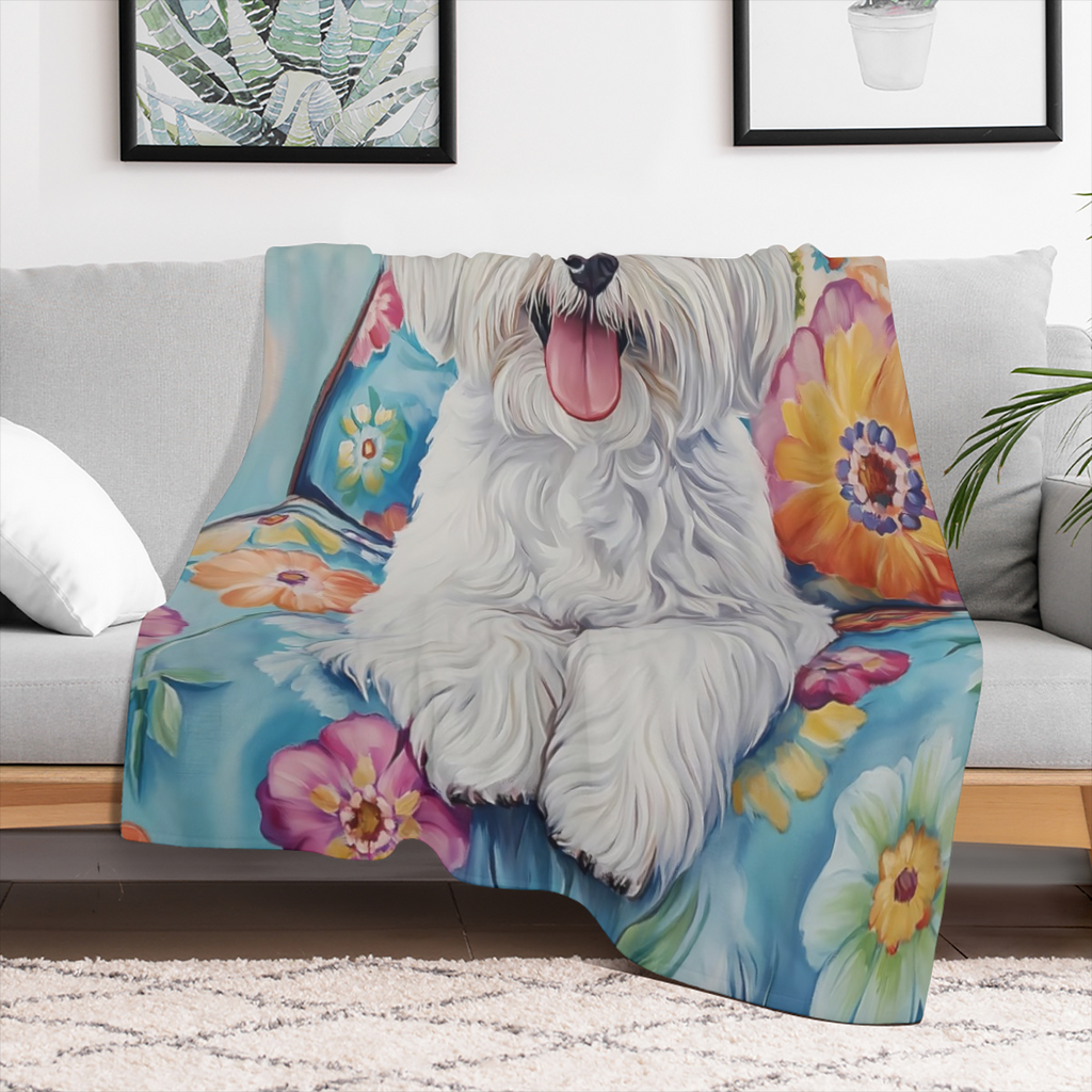 Adorable Maltese Dog Blanket, Soft Cozy Flannel Puppy Throw Blanket for Adults Kids Men Women, Lightweight Warm Fuzzy Blankets for Couch, Travel, Bed And Home Decor