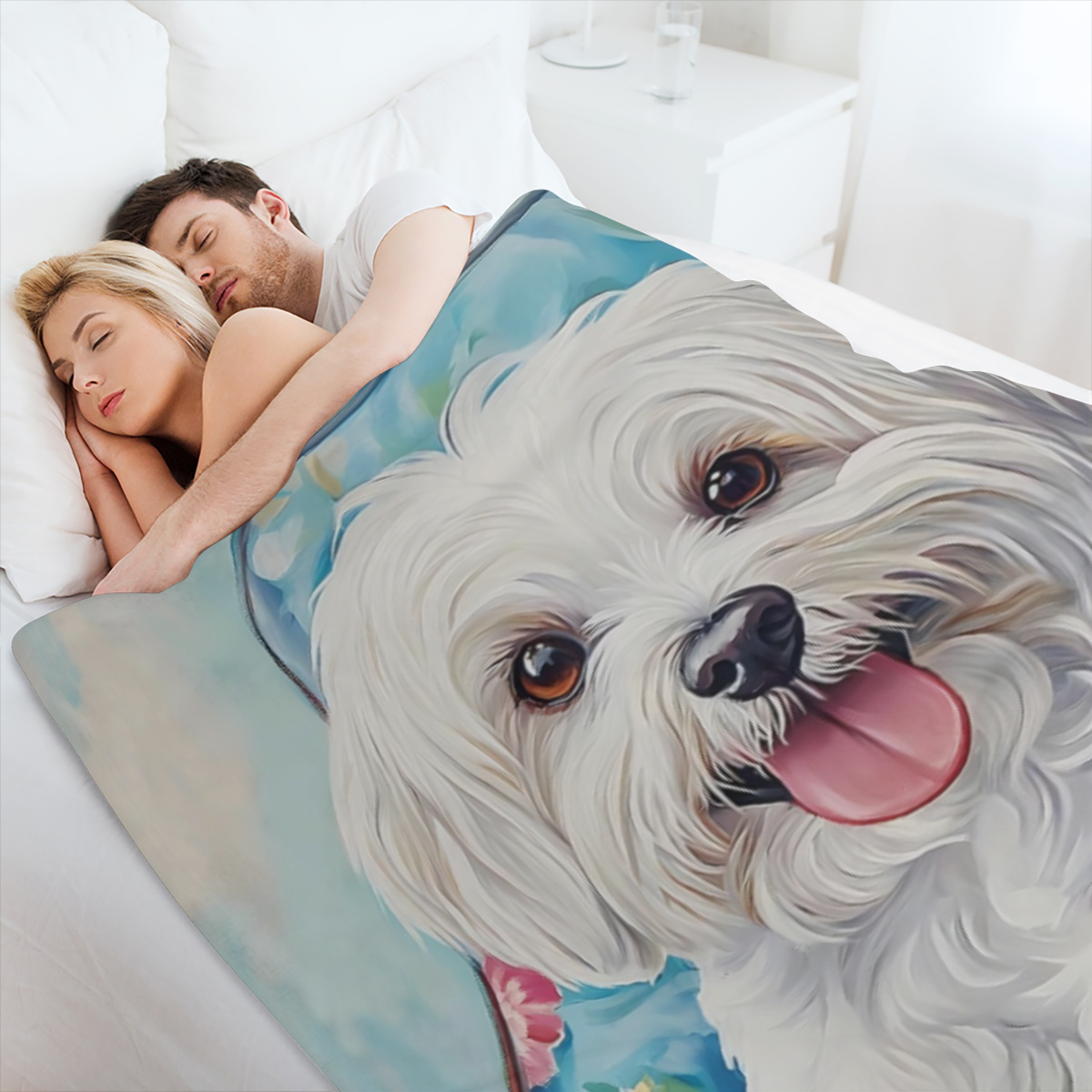Adorable Maltese Dog Blanket, Soft Cozy Flannel Puppy Throw Blanket for Adults Kids Men Women, Lightweight Warm Fuzzy Blankets for Couch, Travel, Bed And Home Decor