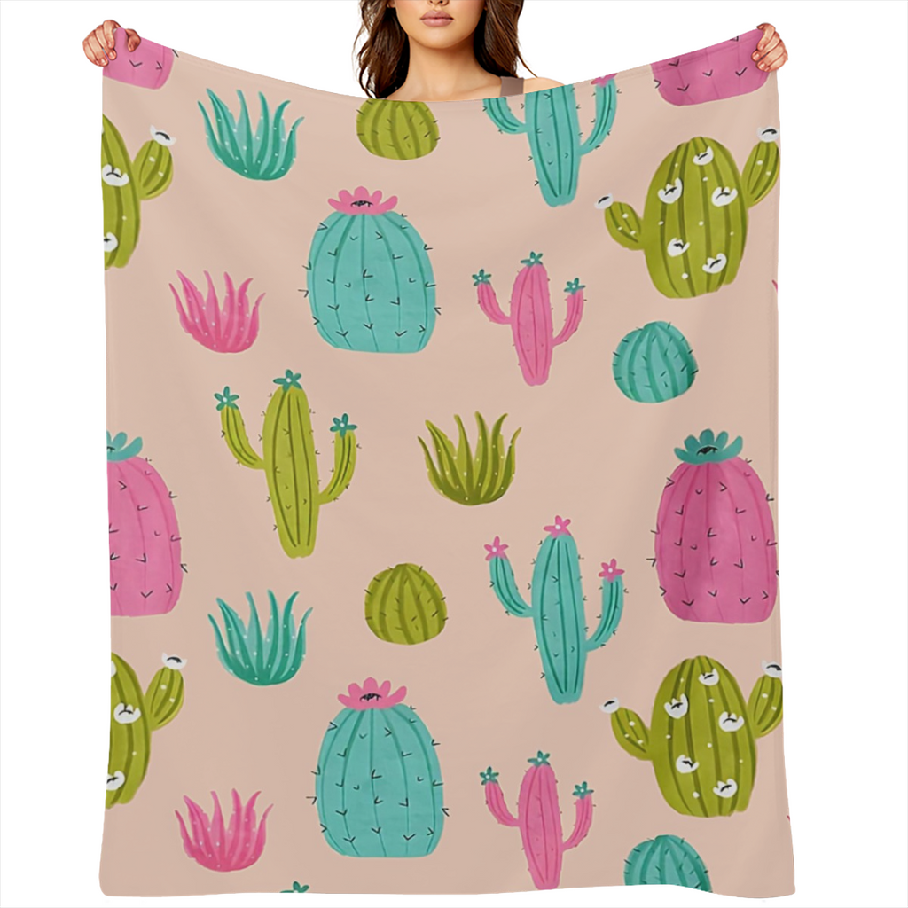 Cozy Cactus Print Flannel Throw Blanket - Ultra- Soft, Warm, and Versatile for Snuggling Up on Couch, Bed, Office, or Travel - Perfect Gift Idea for Friends and Family