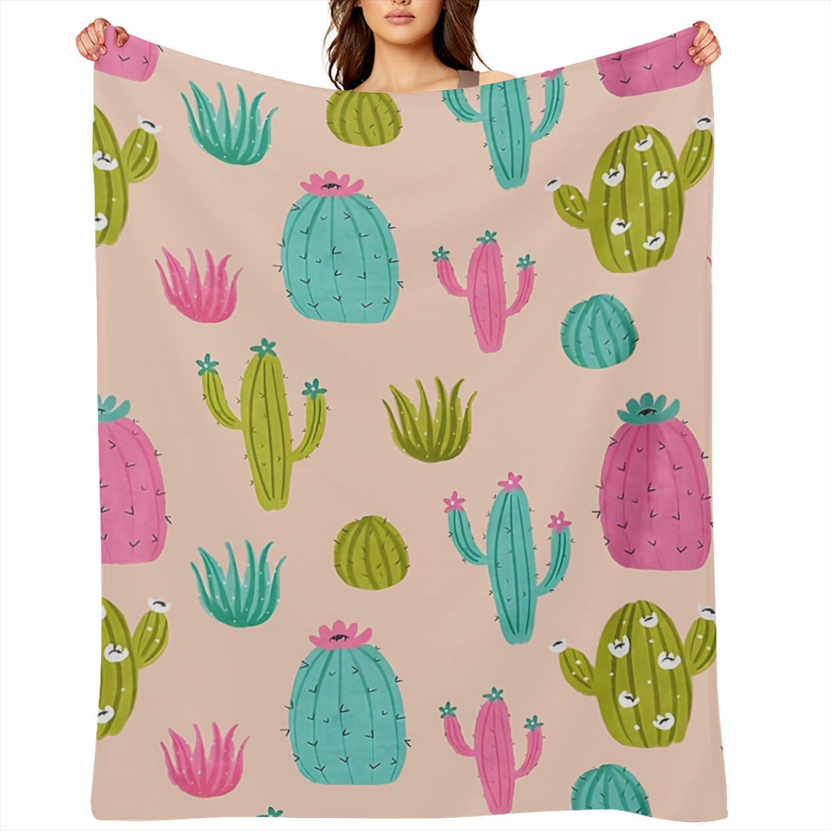 Cozy Cactus Print Flannel Throw Blanket - Ultra- Soft, Warm, and Versatile for Snuggling Up on Couch, Bed, Office, or Travel - Perfect Gift Idea for Friends and Family