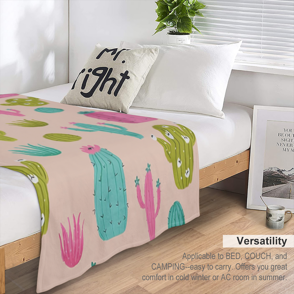 Cozy Cactus Print Flannel Throw Blanket - Ultra- Soft, Warm, and Versatile for Snuggling Up on Couch, Bed, Office, or Travel - Perfect Gift Idea for Friends and Family
