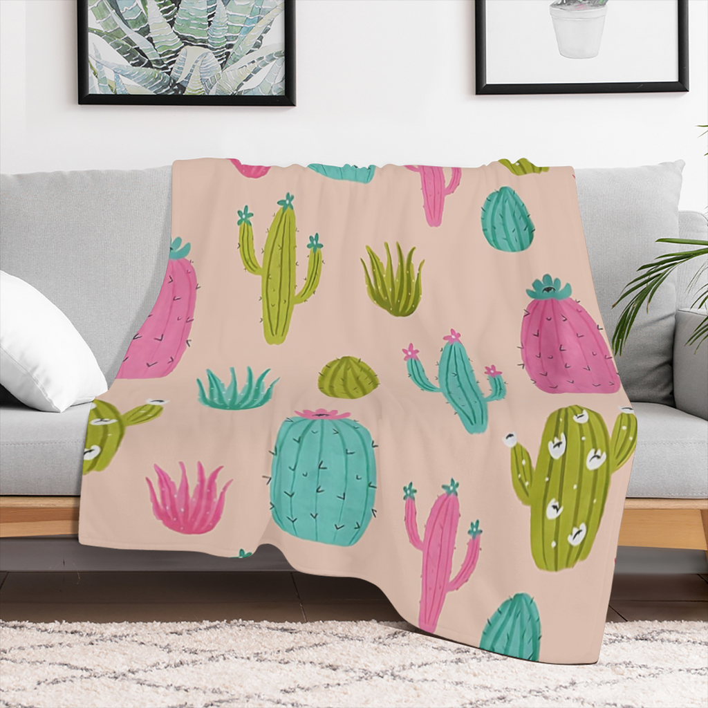 Cozy Cactus Print Flannel Throw Blanket - Ultra- Soft, Warm, and Versatile for Snuggling Up on Couch, Bed, Office, or Travel - Perfect Gift Idea for Friends and Family