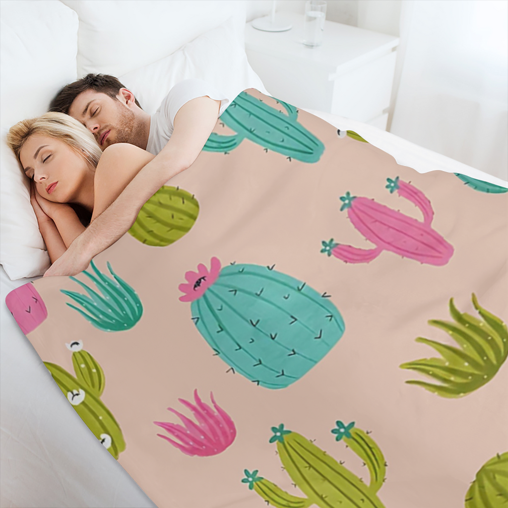Cozy Cactus Print Flannel Throw Blanket - Ultra- Soft, Warm, and Versatile for Snuggling Up on Couch, Bed, Office, or Travel - Perfect Gift Idea for Friends and Family