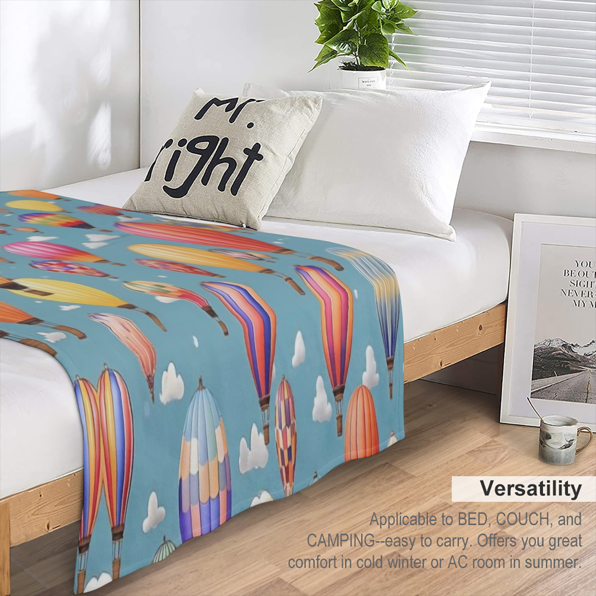 Hot Air Colorful Balloons Print Ultra-Soft Flannel Blanket for Bedding Sofa and Travel