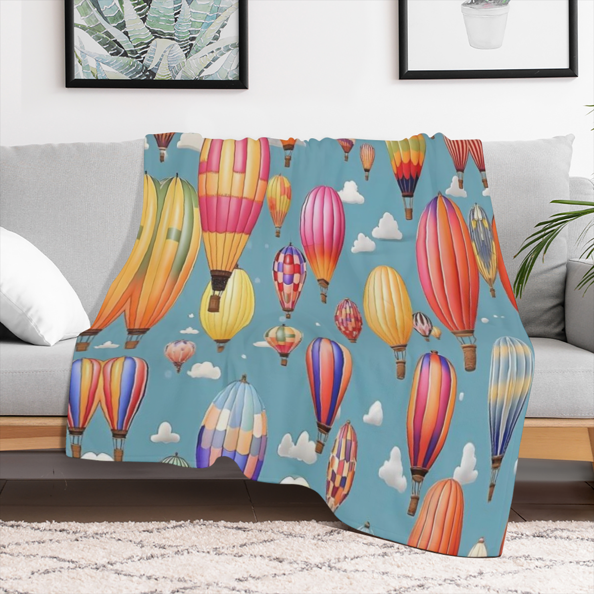 Hot Air Colorful Balloons Print Ultra-Soft Flannel Blanket for Bedding Sofa and Travel