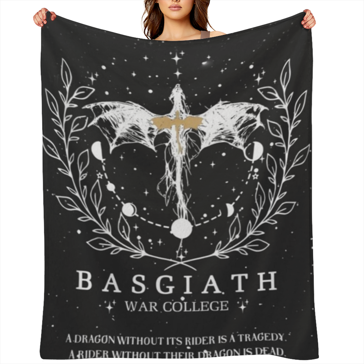 Basgiath Empyrean War College Dragon Fourth Rider Wing Throw Blanket Ultra- Soft 100 Polyester Flannel Black & White Fantasy Design with Celestial Motifs Ideal for Reading Nooks & Gifts All- Season Co