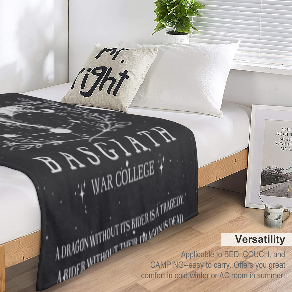 Basgiath Empyrean War College Dragon Fourth Rider Wing Throw Blanket Ultra- Soft 100 Polyester Flannel Black & White Fantasy Design with Celestial Motifs Ideal for Reading Nooks & Gifts All- Season Co