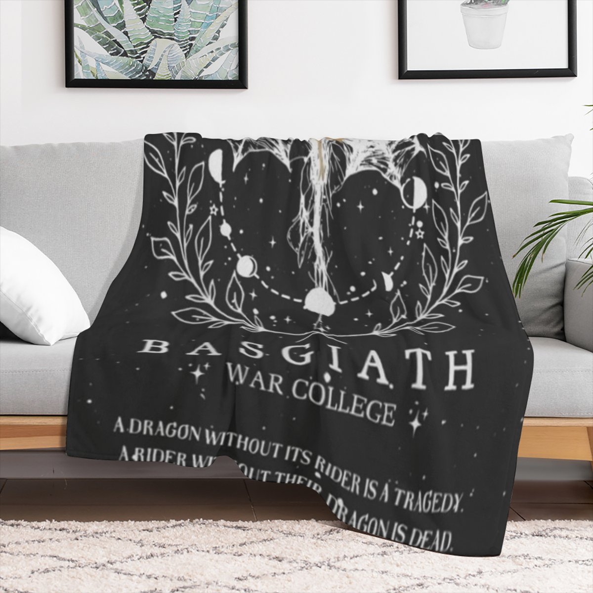 Basgiath Empyrean War College Dragon Fourth Rider Wing Throw Blanket Ultra- Soft 100 Polyester Flannel Black & White Fantasy Design with Celestial Motifs Ideal for Reading Nooks & Gifts All- Season Co