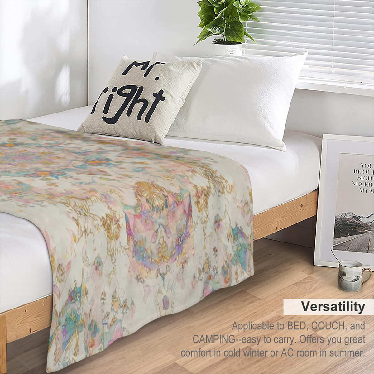 A Bohemian printed flannel blanket, modern style, digital printing, tear resistant, suitable for all seasons, 200- 250 gm2, knitted polyester, suitable for outdoors, beach, camping, sofas, pets, offic