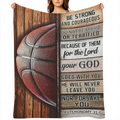 Traditional-style Brown Flannel Fleece Blanket Basketball Theme Wood Texture Background with Bible Inspirational Verses Machine Washable Polyester 100 200-250 g Quilted Digital Print for All Seasons M
