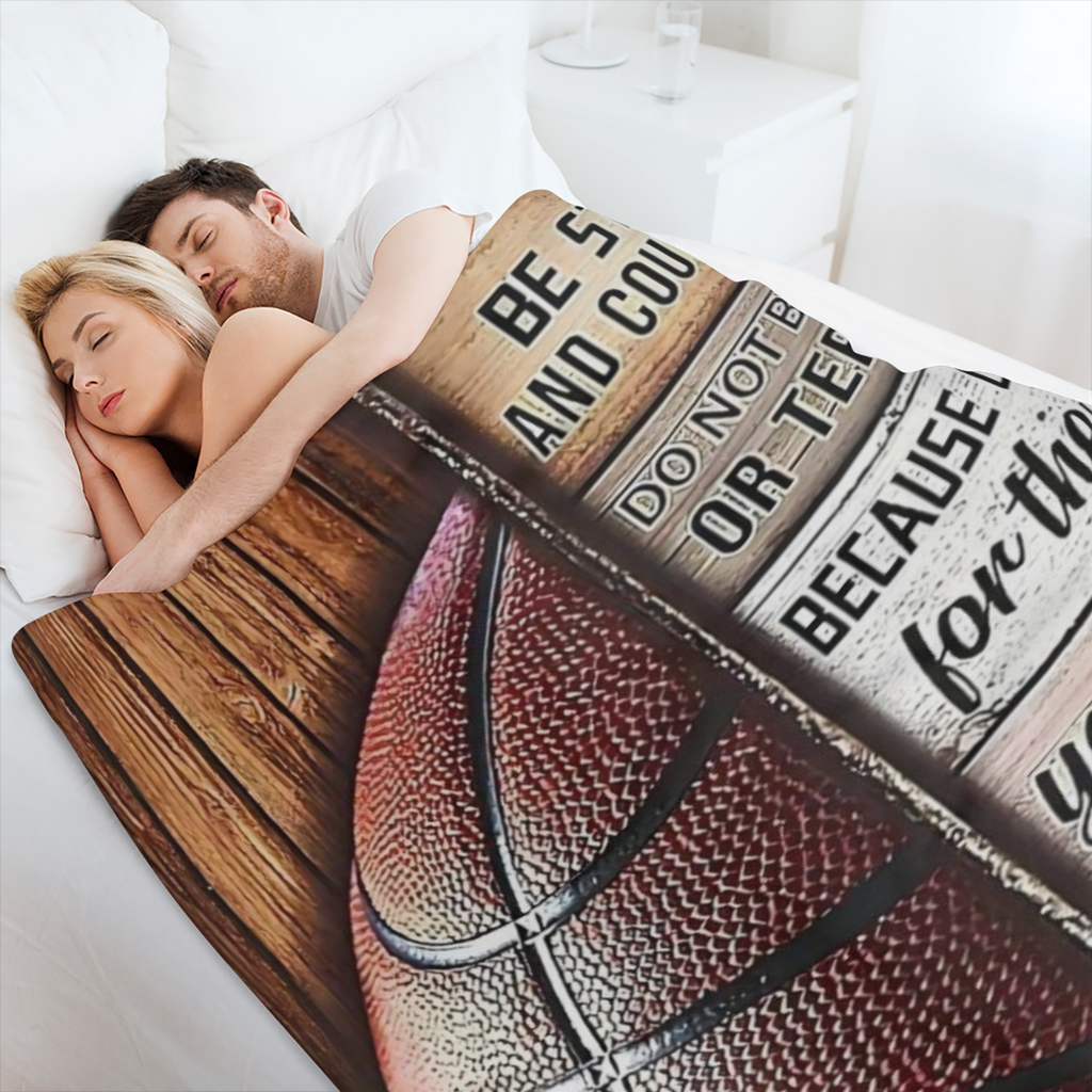 Traditional-style Brown Flannel Fleece Blanket Basketball Theme Wood Texture Background with Bible Inspirational Verses Machine Washable Polyester 100 200-250 g Quilted Digital Print for All Seasons M