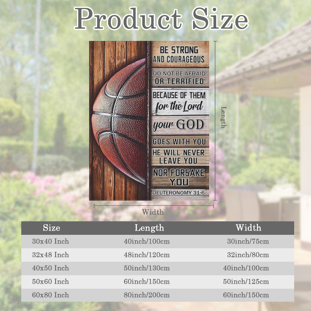 Traditional-style Brown Flannel Fleece Blanket Basketball Theme Wood Texture Background with Bible Inspirational Verses Machine Washable Polyester 100 200-250 g Quilted Digital Print for All Seasons M
