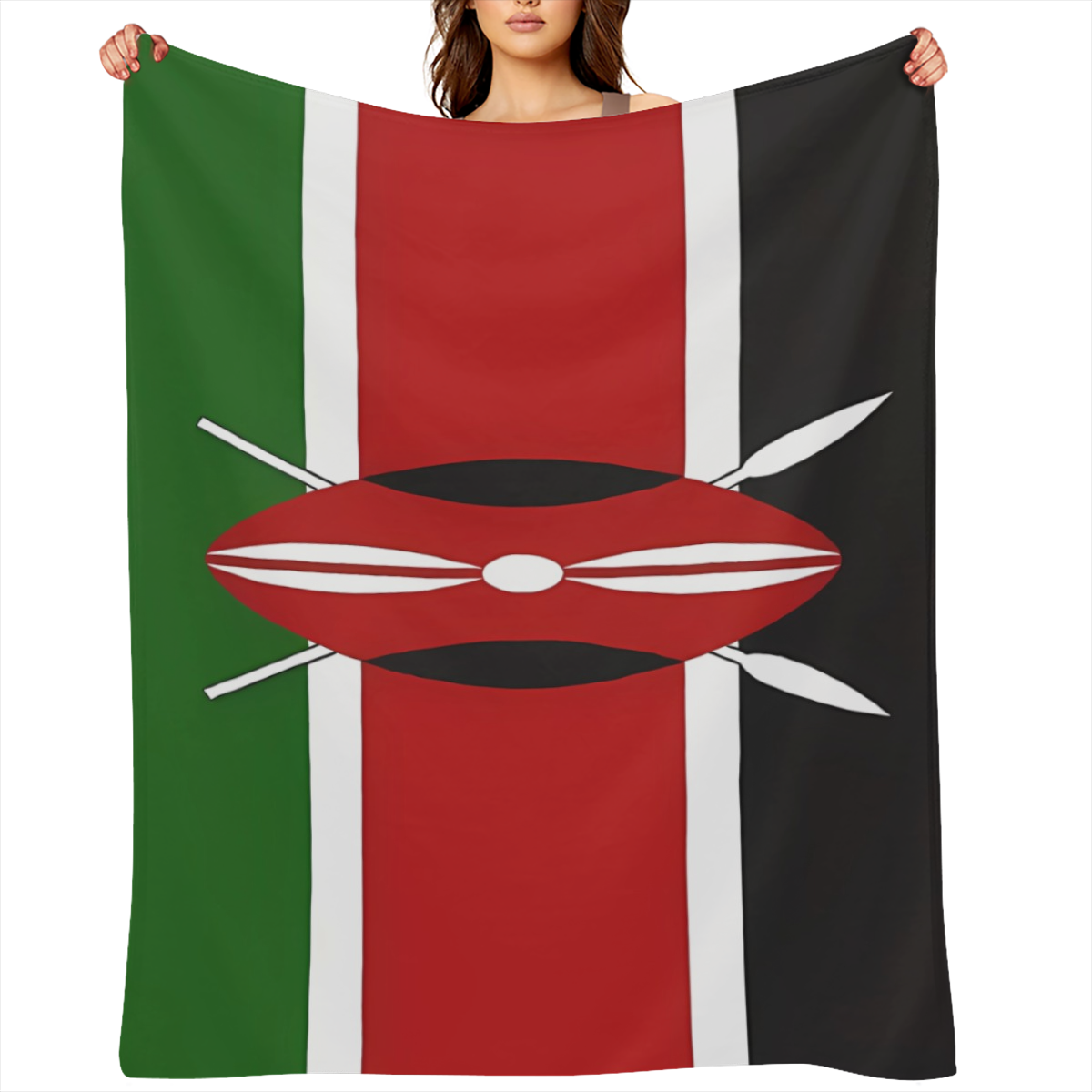 280gsm 100. 00 polyester flannel blanket single side printing, back side pure white Kenya vintage flag flannel blanket, soft and comfortable all seasons blanket suitable for sand