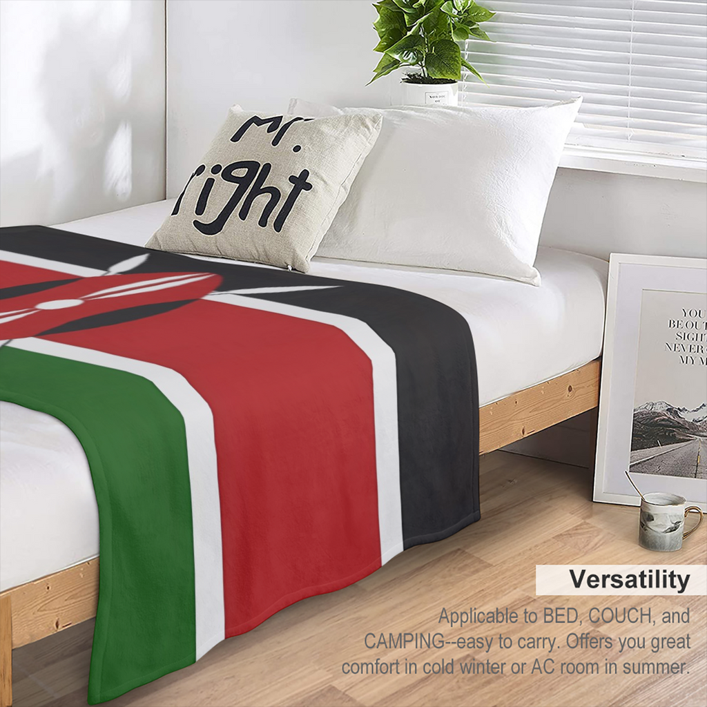 280gsm 100. 00 polyester flannel blanket single side printing, back side pure white Kenya vintage flag flannel blanket, soft and comfortable all seasons blanket suitable for sand