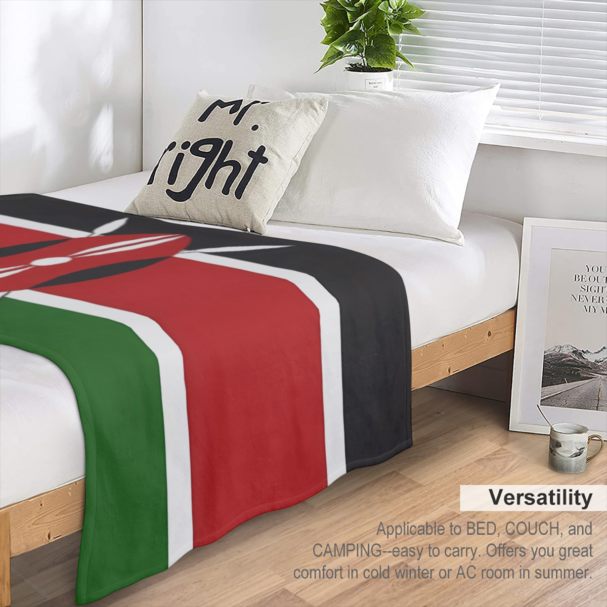 280gsm 100. 00 polyester flannel blanket single side printing, back side pure white Kenya vintage flag flannel blanket, soft and comfortable all seasons blanket suitable for sand
