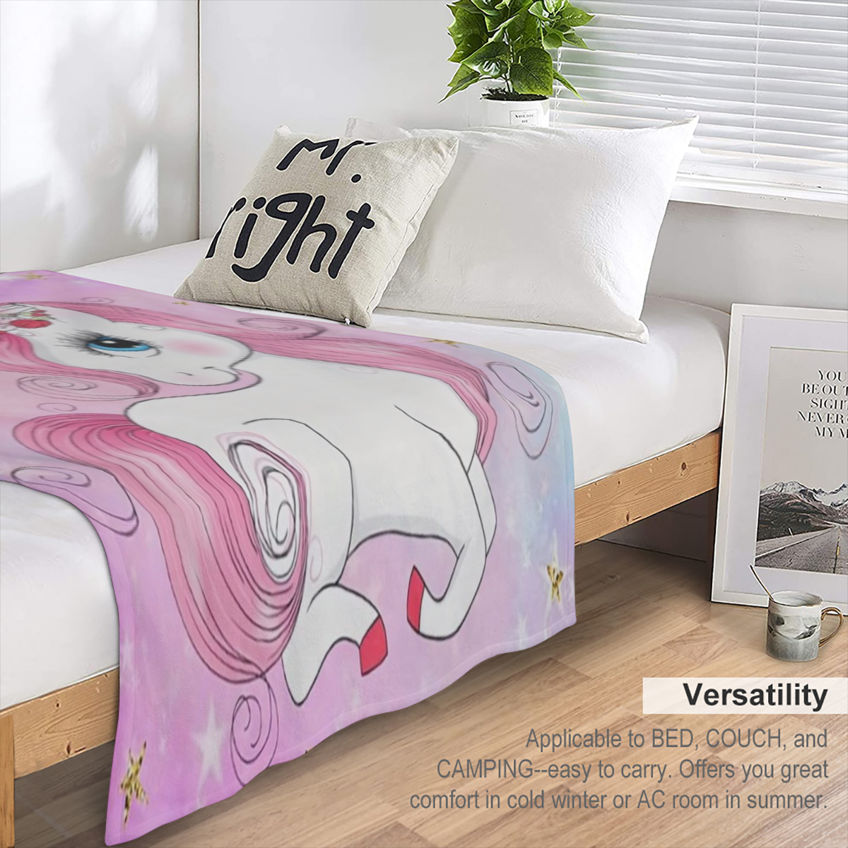 Manta de Unicornio Rosa Suave y Acogedora - Perfecta para Viajes, Camping y Decoraci¨®n del Hogar - Franela Lavable a M¨¢quina, Confort para Todas las Estaciones