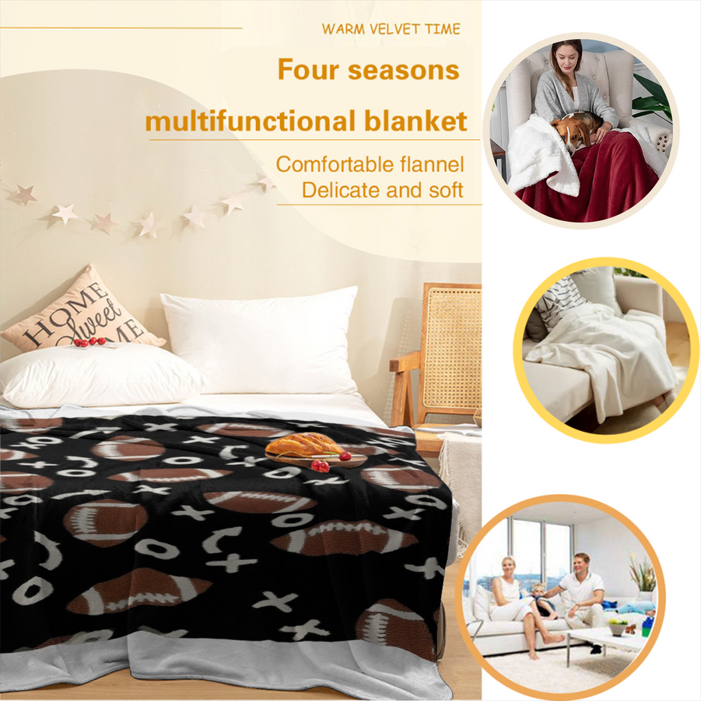 Cozy Football Throw Blanket, Lightweight Soft Sports Bedding for Adults Warm Plush Reversible Rugby Game Blanket Great Holiday Throw Blanket for Bed Sofa, print blanket gift