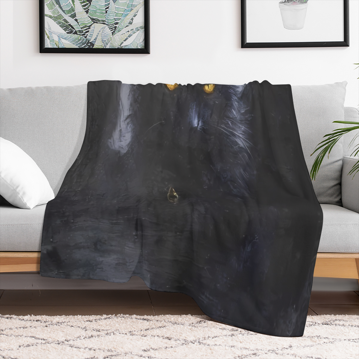 1pieza Gato Negro Poderoso Manta de Franela Estampada - Muy Suave, C¨®moda y C¨¢lida para Hogar, Oficina, Picnic, Viaje - Gran Regalo para Familiares y Amigos