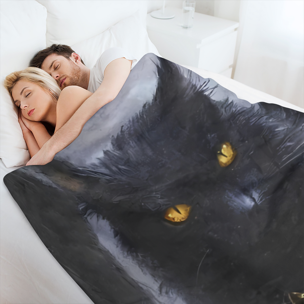 1pieza Gato Negro Poderoso Manta de Franela Estampada - Muy Suave, C¨®moda y C¨¢lida para Hogar, Oficina, Picnic, Viaje - Gran Regalo para Familiares y Amigos