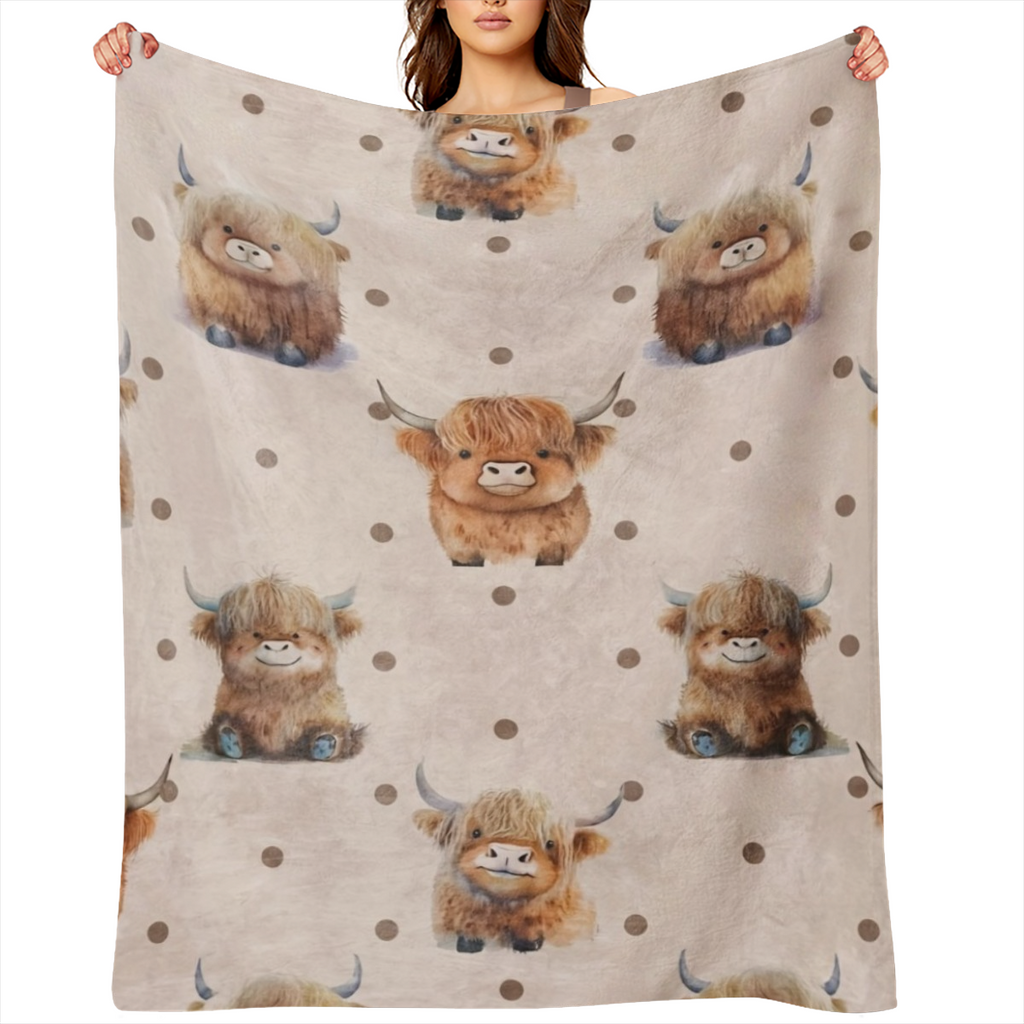 Comfy Cartoon cow flannel blanket - soft, warm and lightweight for sofas, beds, travel and offices - a universal gift for all seasons