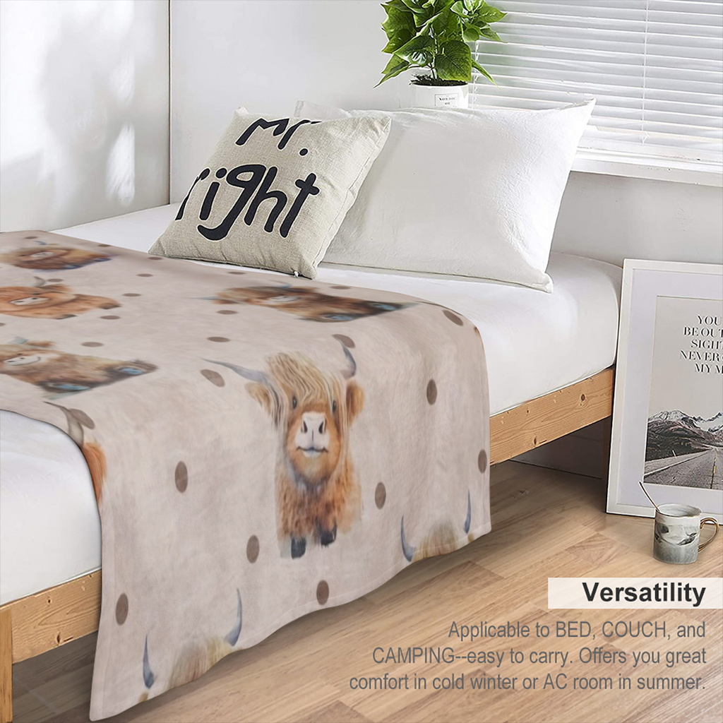 Comfy Cartoon cow flannel blanket - soft, warm and lightweight for sofas, beds, travel and offices - a universal gift for all seasons