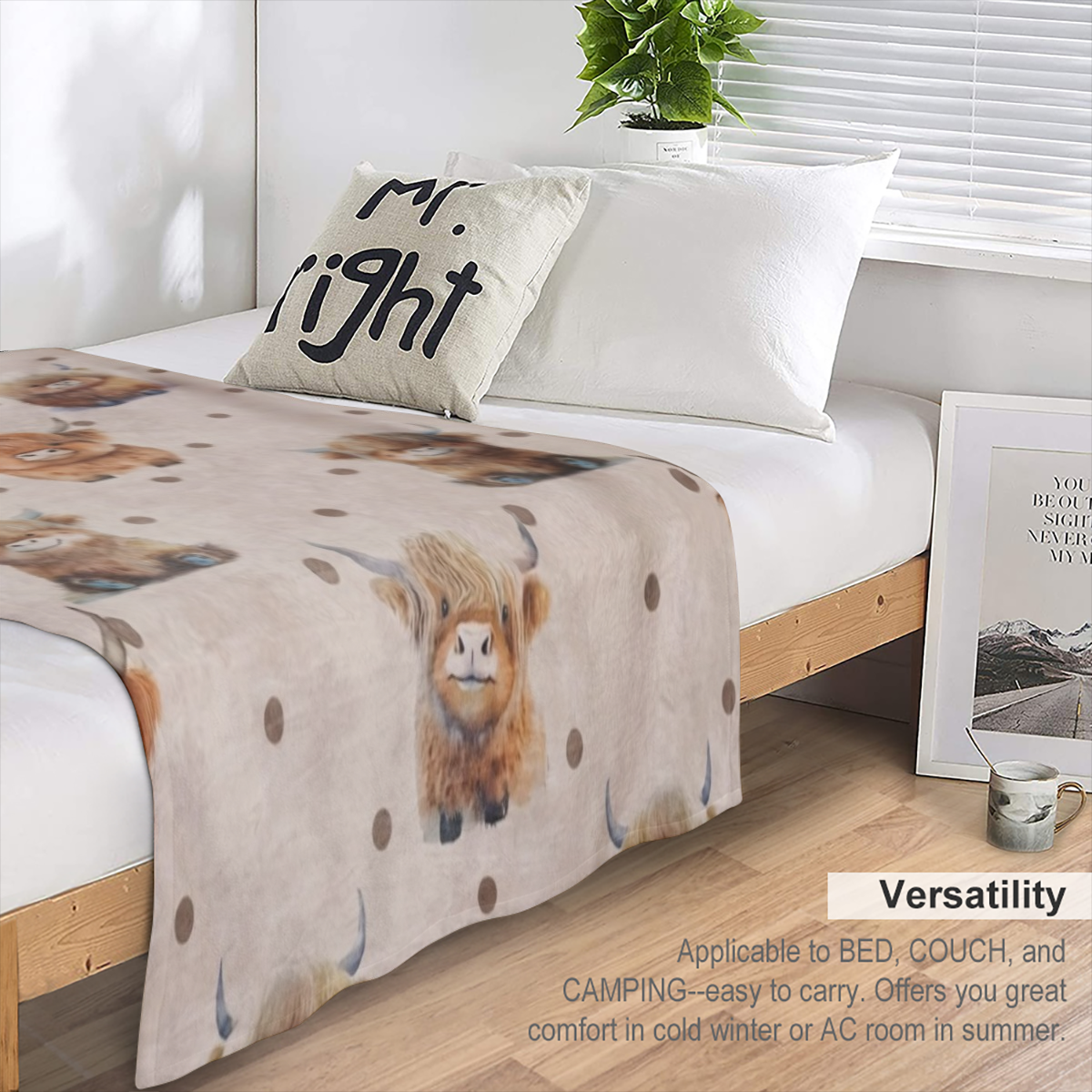 Comfy Cartoon cow flannel blanket - soft, warm and lightweight for sofas, beds, travel and offices - a universal gift for all seasons