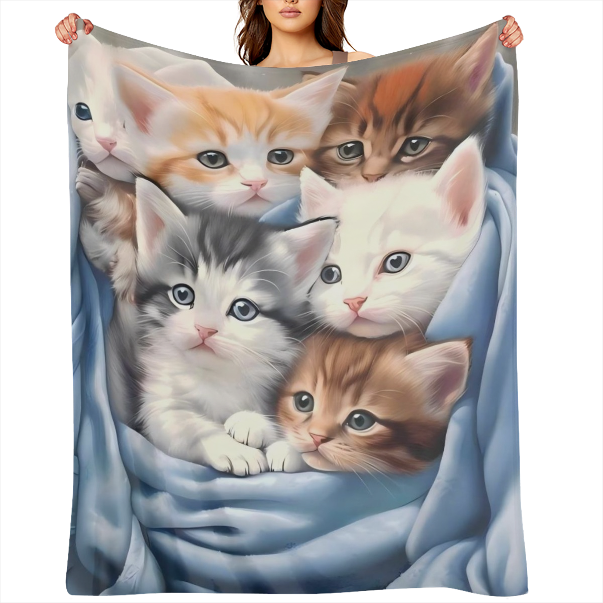 Ultra-Soft Micro Fleece Throw Blanket - Cozy Lightweight Perfect for Sofa Bed Travel Camping Office Chair - Cute Cat Design All-Season Comfort 24.69oz White