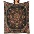 A classic floral- patterned flannel blanket - digitally printed, soft and comfortable for sofas, beds, travel, offices - all season polyester woven tapestry with ethnic design, lightweight 250- 300g f