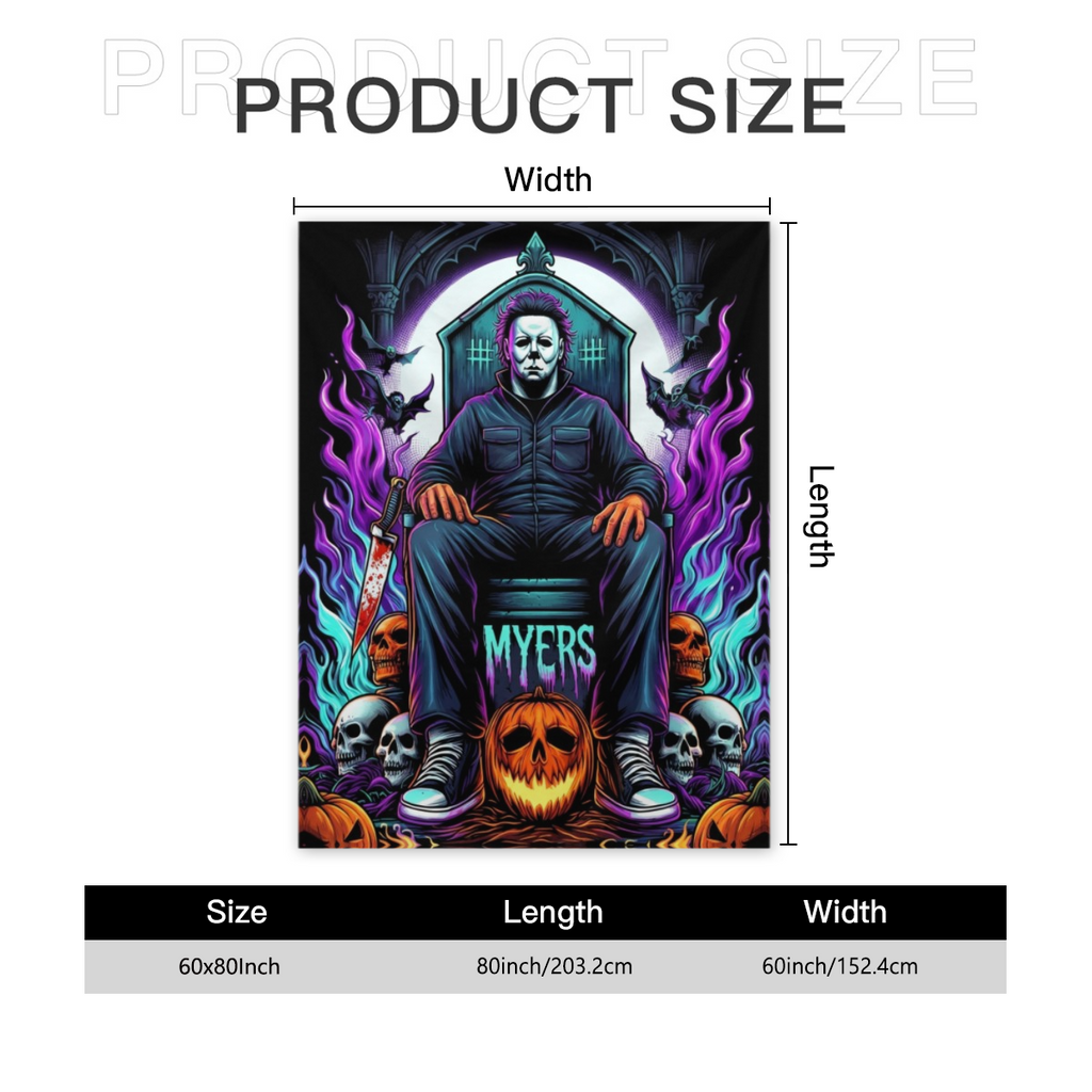 Horror Movie Halloween Blanket - Soft Flannel Throw with Michael Myers Design, Purple & Black Halloween Theme, All-Season Couch, Bed, Camping, Office Decor - Perfect for Horror Fans & Halloween Partie
